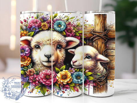 Easter Lamb With Cross 20oz Skinny Tumbler PNG, Religious Tumbler Sublimation Wrap, Straight & Tapered Tumbler Wrap, Instant Digital Download Sublimation ToriDesigns 