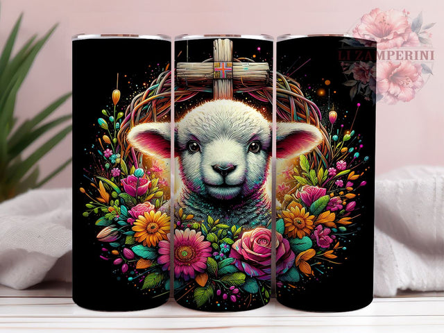 Easter Lamb With Cross 20oz Tumbler Wrap PNG, Cute Lamb Tumbler PNG Sublimation Design, Straight & Tapered Tumbler Wrap, Instant Digital Download Sublimation Li Zamperini 