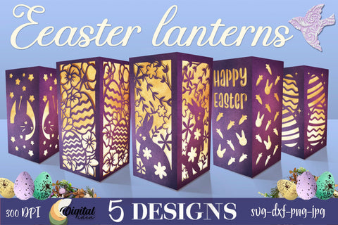Easter Lanterns Paper Cut Bundle. 3D Easter Lantern SVG 3D Paper Evgenyia Guschina 