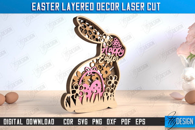 Easter Layered Décor | 3D Easter Table Decoration | Holiday | Floral Bunny Multilayer | CNC File SVG Fly Design 