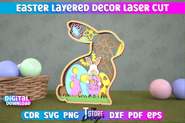Easter Layered Décor | 3D Easter Table Decoration | Holiday | Floral Bunny Multilayer | CNC File SVG The T Store Design 