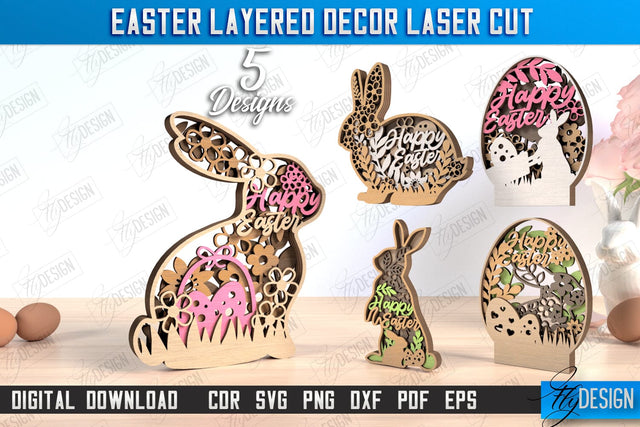 Easter Layered Décor Bundle | 3D Easter Table Decoration | Holiday | Floral Bunny Multilayer | CNC Files SVG Fly Design 