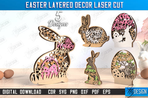 Easter Layered Décor Bundle | 3D Easter Table Decoration | Holiday | Floral Bunny Multilayer | CNC Files SVG Fly Design 
