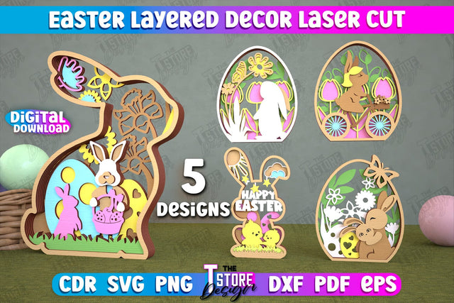 Easter Layered Décor Bundle | 3D Easter Table Decoration | Holiday | Floral Multilayer Design | CNC Files SVG The T Store Design 