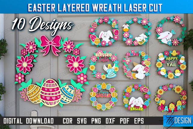 Easter Layered Wreath Bundle | Easter Design | Porch Decorating | Door Wreath | Wall Décor | CNC Files SVG Fly Design 