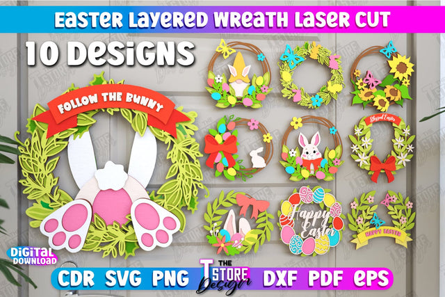 Easter Layered Wreath Bundle | Easter Design | Porch Decorating | Door Wreath | Wall Décor | CNC Files SVG The T Store Design 