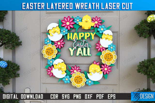 Easter Layered Wreath | Easter Design | Porch Decorating | Door Wreath | Wall Décor | CNC File SVG Fly Design 