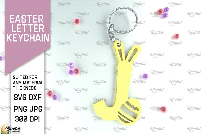 Easter Letter Keychain Laser Cut. Easter Bunny SVG. Letter J SVG Evgenyia Guschina 