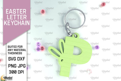 Easter Letter Keychain Laser Cut. Easter Bunny SVG. Letter P SVG Evgenyia Guschina 