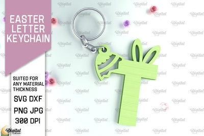 Easter Letter Keychain Laser Cut. Easter Bunny SVG. Letter T SVG Evgenyia Guschina 