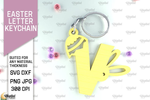 Easter Letter Keychain Laser Cut. Easter Bunny SVG. Letter V SVG Evgenyia Guschina 