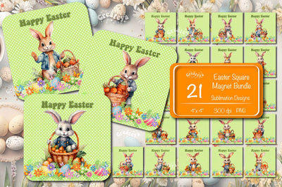Easter magnet bundle Magnet sublimation bundle Easter fridge magnets Dishwasher magnet Square Magnet png Magnet bundle Sublimation Createya Design 