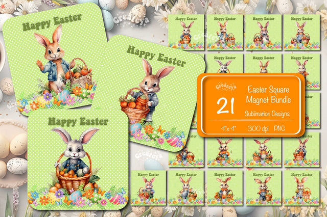 Easter magnet bundle Magnet sublimation bundle Easter fridge magnets Dishwasher magnet Square Magnet png Magnet bundle Sublimation Createya Design 