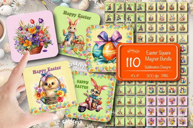 Easter magnet bundle Magnet sublimation bundle Easter fridge magnets Dishwasher magnet Square Magnet png Magnet bundle Sublimation Createya Design 