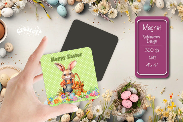 Easter Magnet Set – Bunny Square Sublimation PNG for Fridge Sublimation Createya Design 