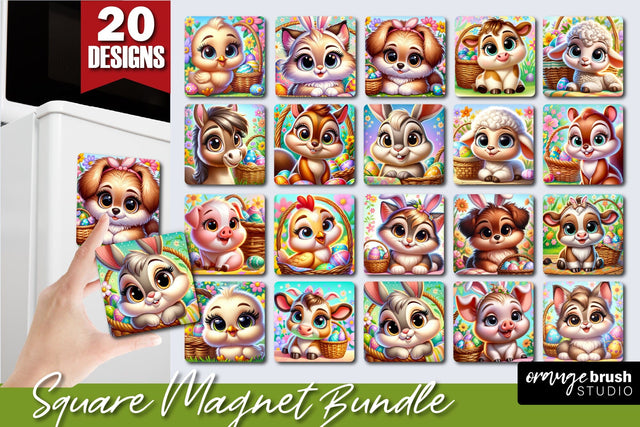 Easter Magnet Sublimation Bundle, Farm Animals Fridge Magnets Sublimation OrangeBrushStudio 