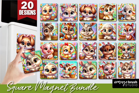 Easter Magnet Sublimation Bundle, Farm Animals Fridge Magnets Sublimation OrangeBrushStudio 