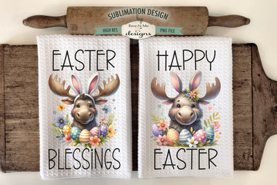 Easter Moose with Bunny Ears | Kitchen Towel Sublimation Sublimation Ewe-N-Me Designs 