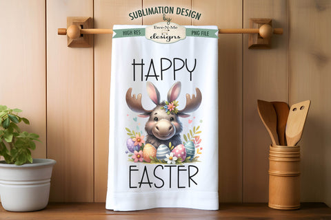 Easter Moose with Bunny Ears | Kitchen Towel Sublimation Sublimation Ewe-N-Me Designs 