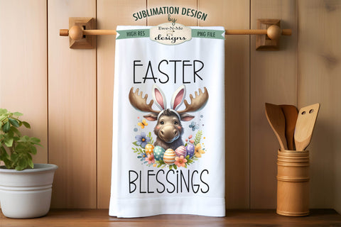 Easter Moose with Bunny Ears | Kitchen Towel Sublimation Sublimation Ewe-N-Me Designs 