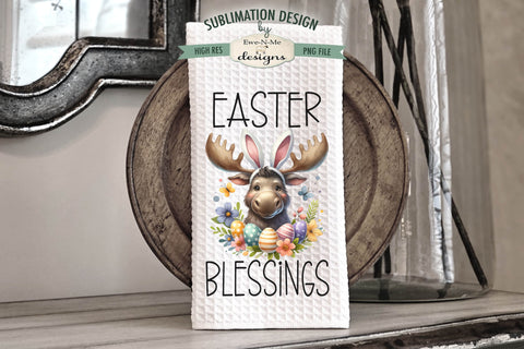 Easter Moose with Bunny Ears | Kitchen Towel Sublimation Sublimation Ewe-N-Me Designs 