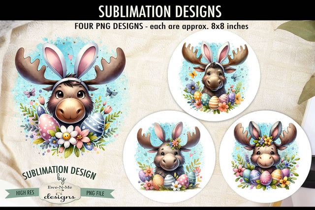 Easter Moose with Bunny Ears Sublimation Designs Spring PNG Sublimation Ewe-N-Me Designs 