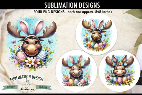 Easter Moose with Bunny Ears Sublimation Designs Spring PNG Sublimation Ewe-N-Me Designs 