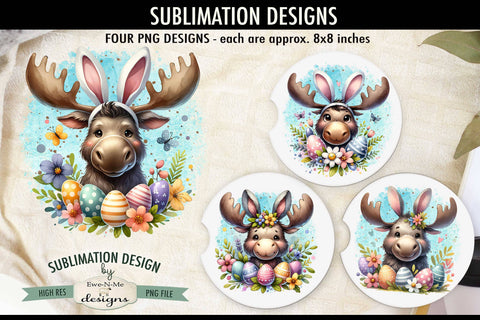 Easter Moose with Bunny Ears Sublimation Designs Spring PNG Sublimation Ewe-N-Me Designs 