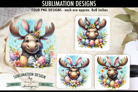 Easter Moose with Bunny Ears Sublimation Designs Spring PNG Sublimation Ewe-N-Me Designs 