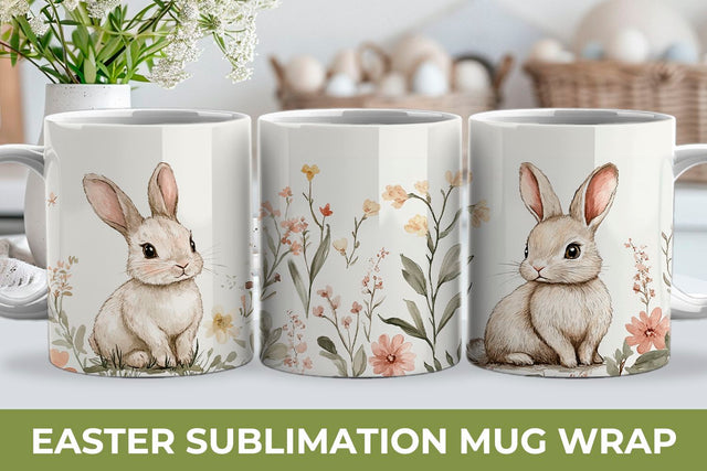 Easter Mug Wrap, Bunny Mug Wrap Sublimation KMarinaDesign 