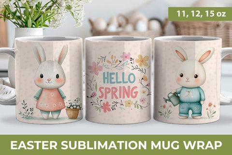 Easter mug wrap, spring mug wrap, bunny mug wrap Sublimation KMarinaDesign 