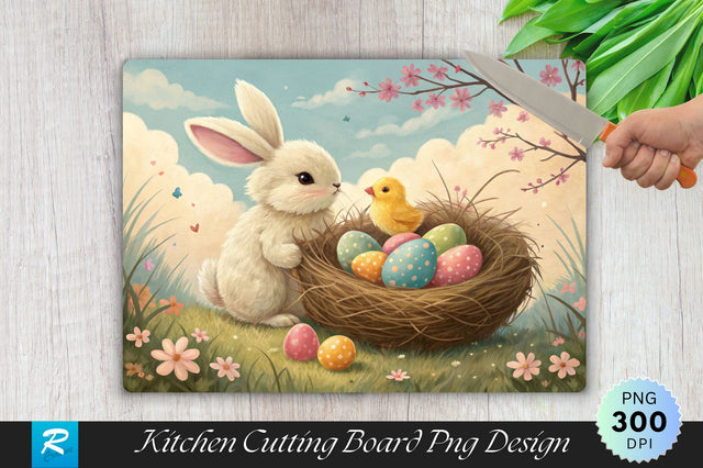 Easter Nest with Bunny and Chick Cutting Board PNG Design SVG Regulrcrative 