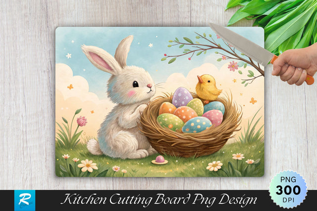 Easter Nest with Bunny and Chick Cutting Board PNG Design SVG Regulrcrative 