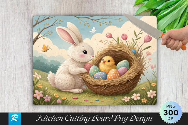 Easter Nest with Bunny and Chick Cutting Board PNG Design SVG Regulrcrative 