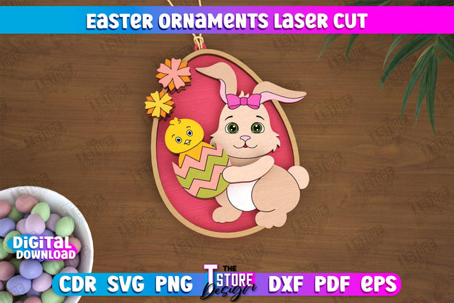 Easter Ornaments | Happy Easter | Easter Design | Easter Hanging Décor | Easter Medallion | CNC File SVG The T Store Design 