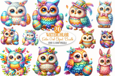 Easter Owl Clipart Bundle Sublimation SVGista 