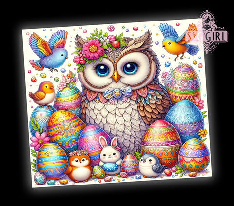 Easter Owl Tumbler Wrap, Bunny Eggs Design, 20oz Sublimation Wrap, Spring Drinkware, Digital Download Tumbler, Cute Easter Art, Easter Gift Idea, Whimsical Tumbler Design Sublimation SvggirlplusArt 