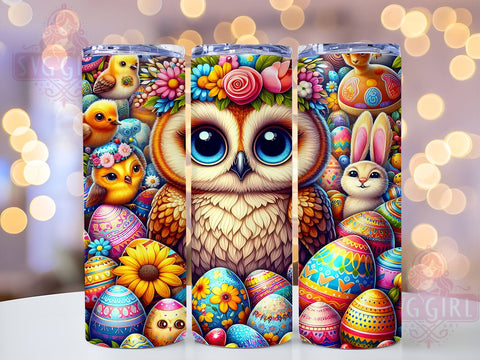 Easter Owl Tumbler Wrap, Bunny Eggs Design, 20oz Sublimation Wrap, Spring Drinkware, Digital Download Tumbler, Cute Easter Art, Easter Gift Idea, Whimsical Tumbler Design Sublimation SvggirlplusArt 