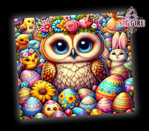 Easter Owl Tumbler Wrap, Bunny Eggs Design, 20oz Sublimation Wrap, Spring Drinkware, Digital Download Tumbler, Cute Easter Art, Easter Gift Idea, Whimsical Tumbler Design Sublimation SvggirlplusArt 