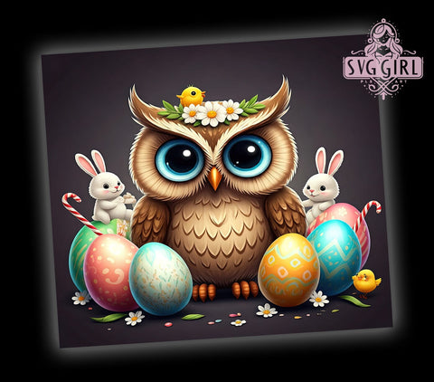 Easter Owl Tumbler Wrap, Bunny Eggs Design, 20oz Sublimation Wrap, Spring Drinkware, Digital Download Tumbler, Cute Easter Art, Easter Gift Idea, Whimsical Tumbler Design Sublimation SvggirlplusArt 