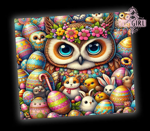 Easter Owl Tumbler Wrap, Bunny Eggs Design, 20oz Sublimation Wrap, Spring Drinkware, Digital Download Tumbler, Cute Easter Art, Easter Gift Idea, Whimsical Tumbler Design Sublimation SvggirlplusArt 