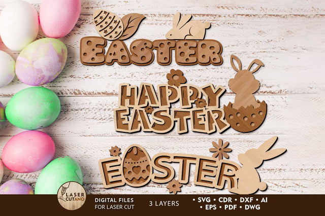 Easter Panels with Bunny, Decorative Templates SVG LaserCutano 