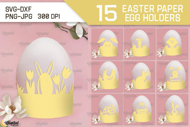 Easter Paper Egg Holders Paper Cut Bundle 3D Paper Evgenyia Guschina 