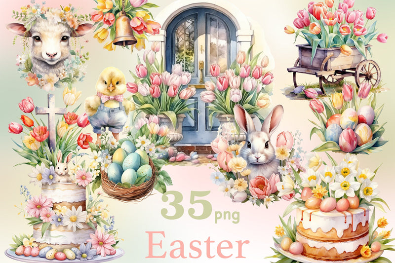 Easter Pastel Clipart | Cottagecore Clipart - So Fontsy