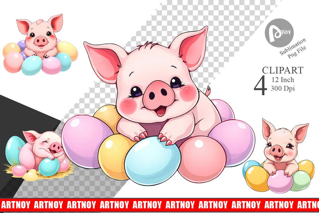 Easter Pig Clipart Sublimation artnoy 