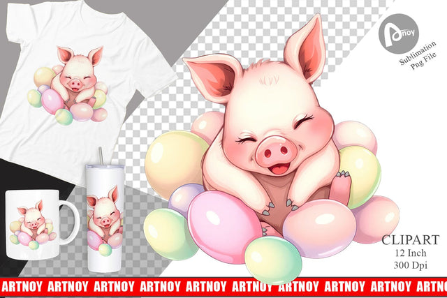 Easter Pig Clipart Sublimation artnoy 