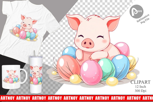 Easter Pig Clipart Sublimation artnoy 
