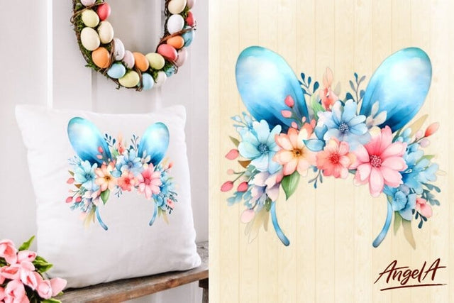 Easter pillow sublimation design / bunny ears flowers png Sublimation Angelina Semenova 