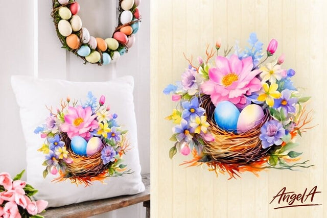 Easter pillow sublimation design / easter bird nest clipart Sublimation Angelina Semenova 