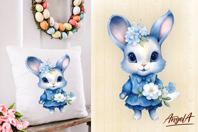 Easter pillow sublimation design / easter bunny girl clipart Sublimation Angelina Semenova 
